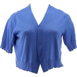 NWT ISAAC MIZRAHI SCALLOP TRIM OPEN FRONT‎ CARDIGAN SWEATER BLUE BONNET XS